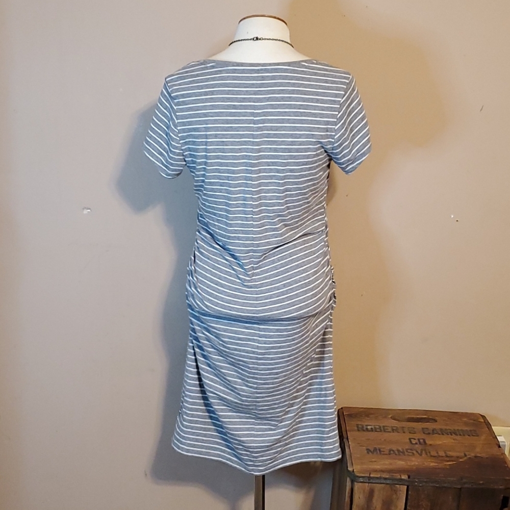 Great Expectations grey & white striped dress Large 12/14 - Picture 5 of 13